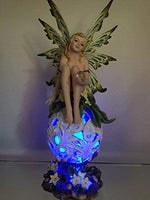 Spring Flower Fairie Sitting on Changing Color Led Orb Meadow Green Fairy Statue