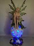 Spring Flower Fairie Sitting on Changing Color Led Orb Meadow Green Fairy Statue