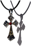 Masada Jewelry, Cross with Red Studded Gemstone Metal Pendant Rope Necklace