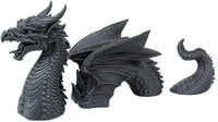 Medieval Fantasy Dragon Emerging From Lawn Statue Three Part Garden Decor