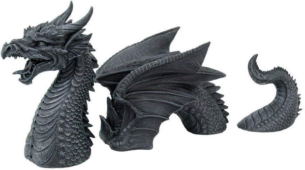 Medieval Fantasy Dragon Emerging From Lawn Statue Three Part Garden Decor