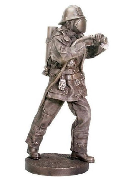 Heirloom-quality Statuette of Heroic Firefighter in full turnout gear using hose
