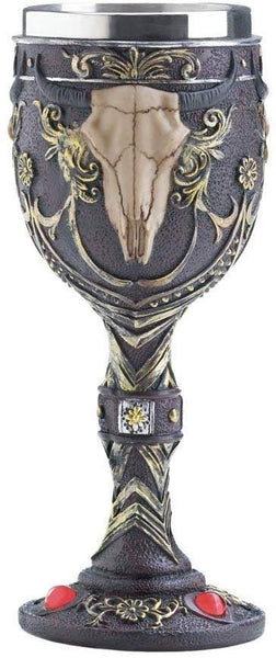 Bull Skull Horns Goblet Dragon Crest Accent Mantel Table Shelf Collectible Decor