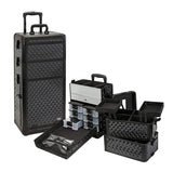 Professional Makeup Artist 3 in 1 Rolling Makeup Train Case Cosmetic Organizer with Easy Slide Extendable Storage Trays and Removable Trays