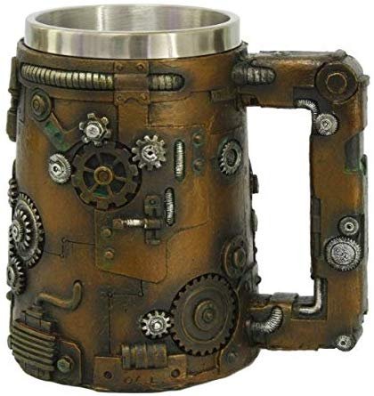 PT Steampunk Gear Collectible Resin Figurine Drinkable Tankard with Removable Stainless Steel Inner