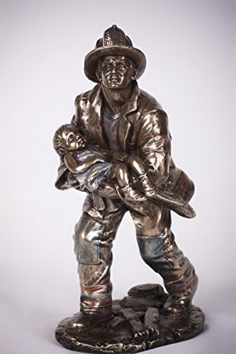 8.5 Inch Fireman Rescuing a Small Child Resin Statue Figurine
