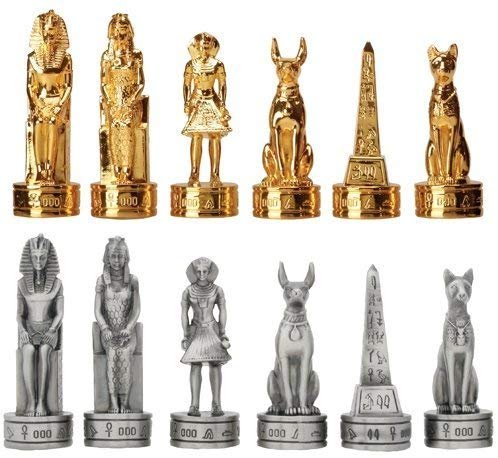 3 Inch Pewter Egyptian Chess Set, Pewter and Gold Colored Teams