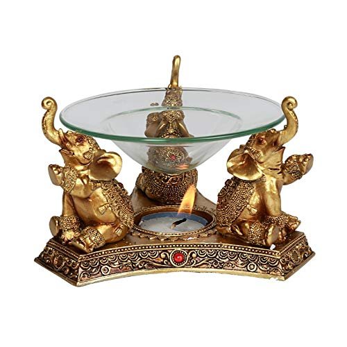 ABZ Brand Feng Shui Golden Lucky Elephant Oil Burner Fortune Wisdom Tea Light