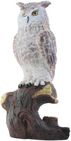 9 Inch Brown and White Owl Sitting on Dark Brown Tree Stump