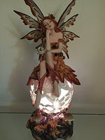Autumn Fairie Sitting on Changing Color Led Orb Meadow Mushroom Fairy Statue