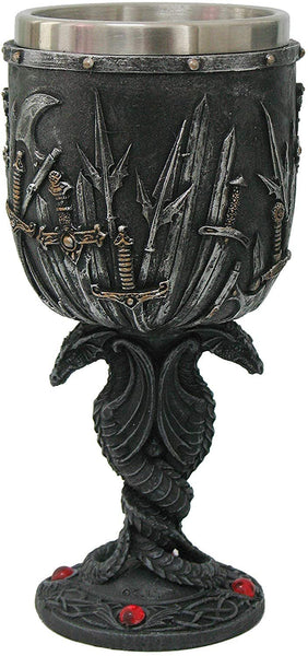 Double Dual Dragons based Medieval Swords Rhinestone Stones Goblet with removable Stainless Stain Inner