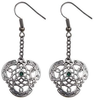 Celtic Knotwork with Green Crystal Pewter Earrings Jewelry- Mystica Collection