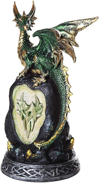 Green Mystic Forest Dragon with LED Light On Crystal Rock Mountain 7.5H