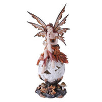 Autumn Fairie Sitting on Changing Color Led Orb Meadow Mushroom Fairy Statue