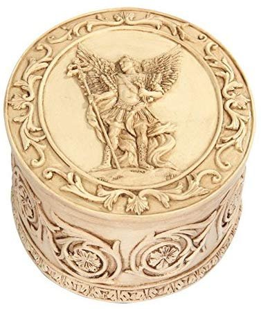 PTC 5 Inch Saint Gabriel Engraved Circular Jewelry/Trinket Box Figurine