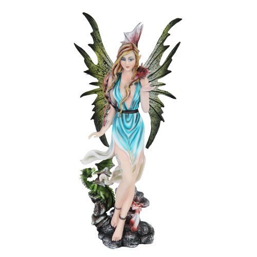 Spring Fairy with Wings and Baby Dragons Mystical Statue Figurine