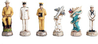 World War 2 Themed Battle of Pearl Harbor Chess Set US vs Japan Hand Painted with Glass Board