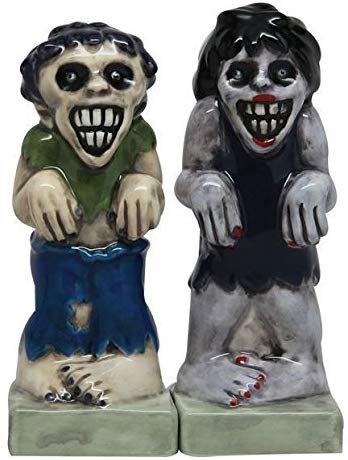 Zombies Magnetic Ceramic Halloween Salt and Pepper Shakers S&P Set Monsters New