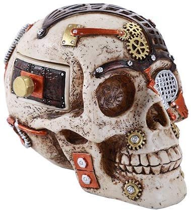 Steampunk Gearwork Skull with Secret Stash Drawer Trinket Box Collectible