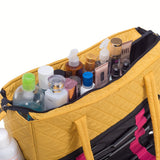 KIOTA Beauty Bag - Ideal for Bottles - Makeup Brush Storage Pocket and Outer Pockets - Quilted Finish Shoulder Bag Cosmetic Organizer