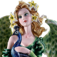 Large Graceful Peacock Fairy with Lily Flowered Wings Embracing Peacock Figurine 22 Inch