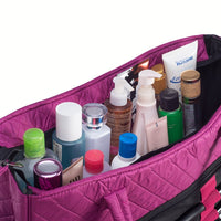 KIOTA Beauty Bag - Ideal for Bottles - Makeup Brush Storage Pocket and Outer Pockets - Quilted Finish Shoulder Bag Cosmetic Organizer