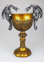 Pacific Giftware King Arthur's Fantasy Golden Chalice with Dual Dragon Wine Goblet Sculptural Decor