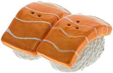 JAPANESE SALMON SUSHI CERAMIC MAGNETIC SALT PEPPER SHAKERS