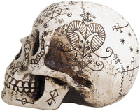 YTC Summit International Human Skull Etched with Voodoo Tattoo Symbols Figurine Natural Bone Finish New
