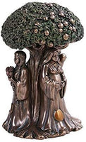 PT Triple Maiden Mother Crone Moon Goddess Under Tree of Life Cast Bronze Resin Figurine