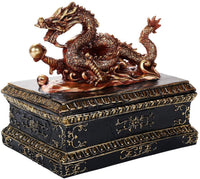Oriental Fengshui Bronze Dragon Holding Orb Trinket Box