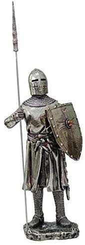 Crusader Knight Statue Silver Finishing Cold Cast Resin Statue 7" (8872)