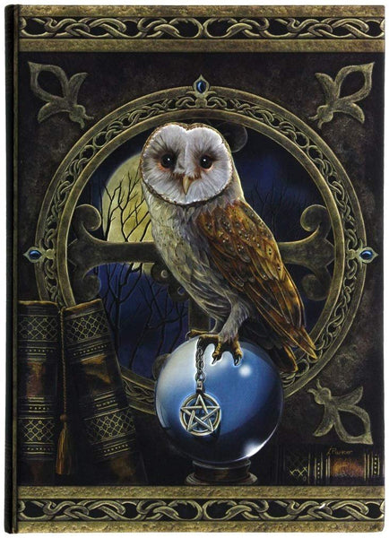 Artwork by Lisa Parker Spell Keeper Owl with Pentagram Pagen Embossed Journal By Lisa Parker