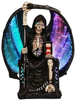 ABZ Brand Grim Reaper Crystal Ball Fiber Optic Statue Figurine Gothic Fantasy Sculpture