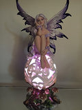 Purple Elegante Flower Fairie Sitting on Changing Color Led Orb MeadowMushroom Fairy Statue