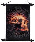 12 Inch Flaming Skeleton Skull Mystical Hanging Wall Art Scroll