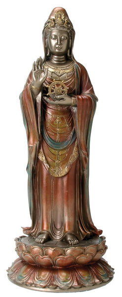 Bronze Gold and Silver Colored Nanhai Kuan Yin Statue Display