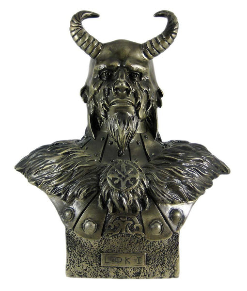 PTC 11 Inch Loki Armored God with Horns Head and Bust Statue Figurine