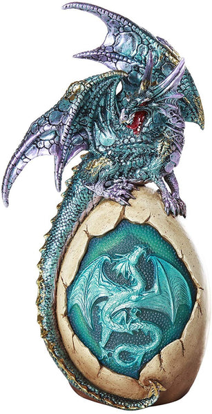 Pacific Giftware Aqua Lavender Dragon Figurine with LED Light Protecting Dragon Egg Collectible Statue 10H