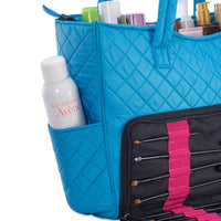 KIOTA Beauty Bag - Ideal for Bottles - Makeup Brush Storage Pocket and Outer Pockets - Quilted Finish Shoulder Bag Cosmetic Organizer