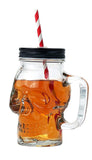 Pacific Giftware Novelty Glass Skull Face Drinking Mug Mason Jar with Glass Handles 13oz with Lid and Straw