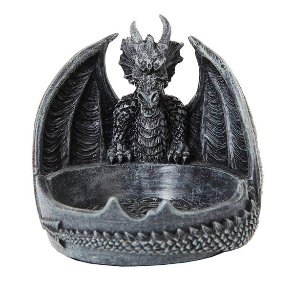 5.38 Inch Celtic Dragon Hand Painted Resin Ashtray, Gunmetal