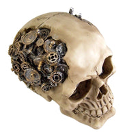 Steampunk Cyborg Protruding Gear Work Human Skull Statue Clockwork Gear Design Skeleton Cranium Figurine