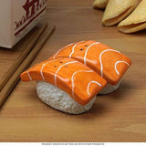 JAPANESE SALMON SUSHI CERAMIC MAGNETIC SALT PEPPER SHAKERS