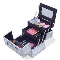 Mini Makeup Train Case 9.5" Aluminum Professional Cosmetic Organizer Box with Mirror