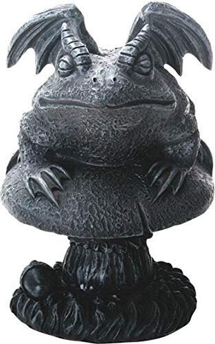 SUMMIT COLLECTION Horned Toad Gargoyle with Wings on Top of Mushroom, Concrete Colored, 5 Inches