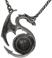 Masada Jewelry, Pewter Dragon with Man Skull Pendant Necklace