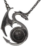 Masada Jewelry, Pewter Dragon with Man Skull Pendant Necklace
