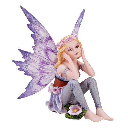 Small Playful Purple Flower Fairy Figurine Made of Polyresin