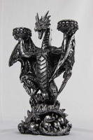 Pacific Giftware Fantasy Mythical Dragon Standing On Fiery Skulls Tabletop Candelabra Tealight Candle Holder 11 Inch Tall Metallic Silver Finish